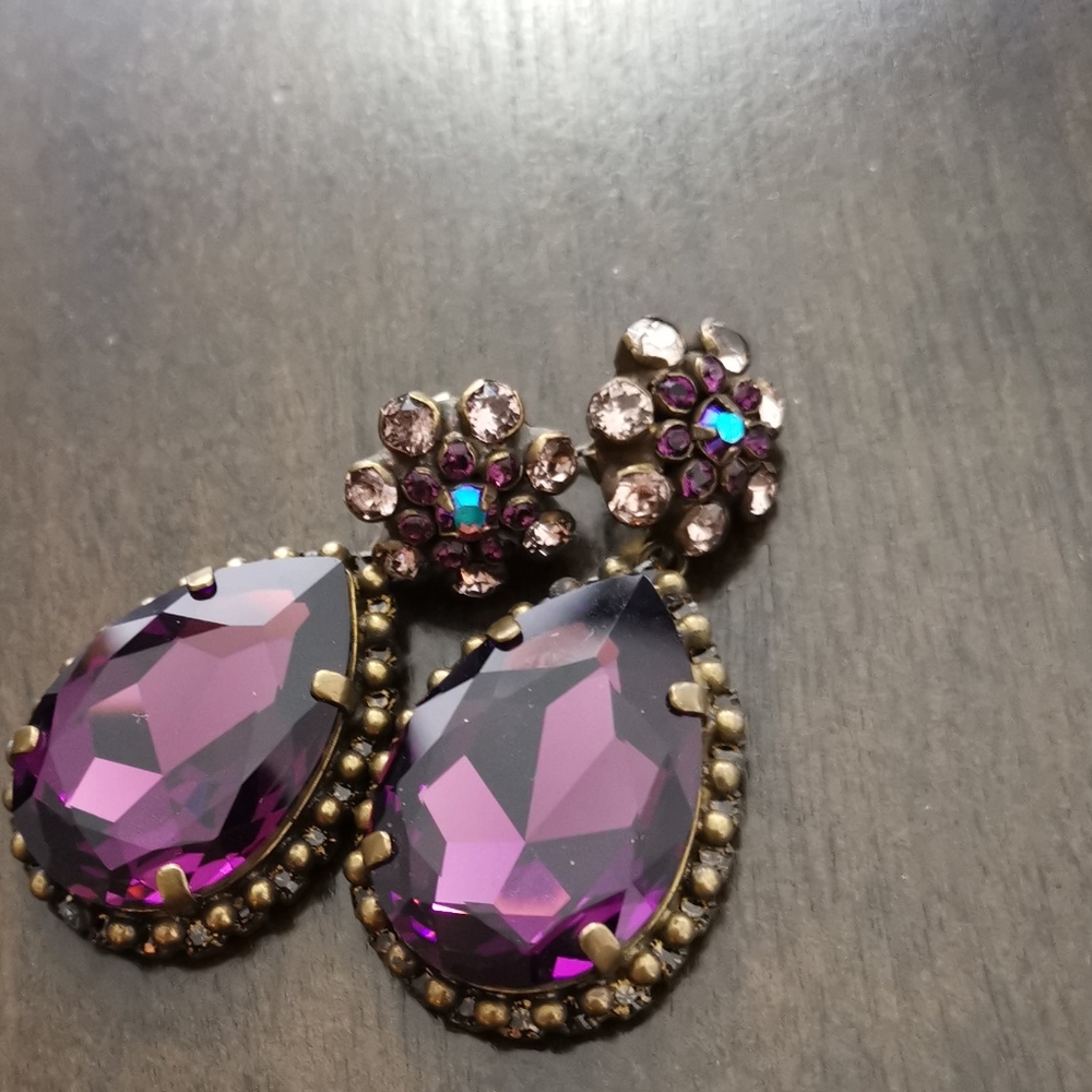 Purple Crystal flower earrings